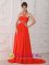 Harstad Norway Halter Red Quinceanera Dama Dress Empire Court Train Chiffon Beading