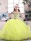 Simple Sleeveless Lace Up Floor Length Beading and Ruffles Glitz Pageant Dress
