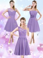 Scoop Sleeveless Zipper Quinceanera Court of Honor Dress Lavender Chiffon