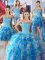 Dazzling Four Piece Sleeveless Organza Floor Length Lace Up Sweet 16 Dress in White and Baby Blue with Beading