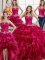 Fashionable Four Piece Strapless Sleeveless Lace Up Vestidos de Quinceanera Fuchsia Organza