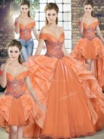 Sweet Orange Off The Shoulder Neckline Beading and Ruffles Quinceanera Gown Sleeveless Lace Up(SKU SJQDDT2096008BIZ)