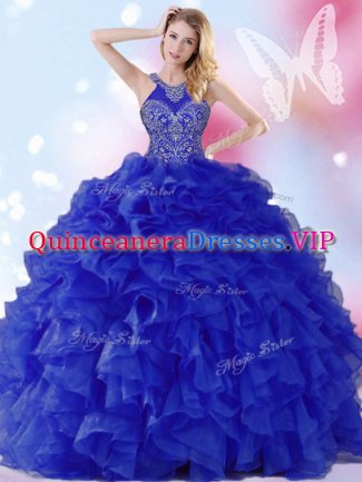 Designer Halter Top Floor Length Ball Gowns Sleeveless Royal Blue Sweet 16 Quinceanera Dress Lace Up