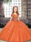 Best Orange Ball Gowns Tulle Spaghetti Straps Sleeveless Beading Floor Length Lace Up Pageant Dress for Teens