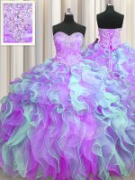 Artistic Sweetheart Sleeveless Organza Quinceanera Gowns Beading and Appliques and Ruffles Lace Up