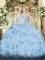 Designer Organza Sweetheart Sleeveless Lace Up Beading and Ruffles Quinceanera Dresses in Blue