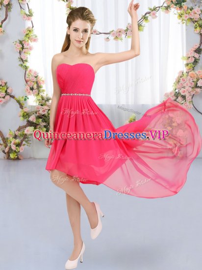 Wonderful Strapless Sleeveless Lace Up Vestidos de Damas Hot Pink Chiffon - Click Image to Close