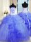 Decent Blue Tulle Lace Up Quinceanera Dresses Sleeveless Floor Length Pick Ups and Hand Made Flower