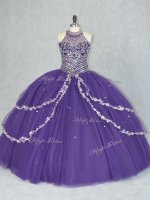 Floor Length Lace Up Quinceanera Gown Purple for Sweet 16 and Quinceanera with Beading