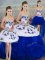 Sexy Sleeveless Floor Length Embroidery and Ruffles and Bowknot Lace Up Quinceanera Dresses with Royal Blue