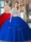 Sweet Scoop Sleeveless Floor Length Beading and Pick Ups Backless Quince Ball Gowns with Royal Blue