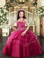 Popular Floor Length Ball Gowns Sleeveless Red Pageant Dress for Teens Lace Up