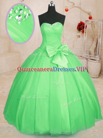 Fine Ball Gowns Tulle Sweetheart Sleeveless Beading and Bowknot Floor Length Lace Up 15 Quinceanera Dress - Click Image to Close