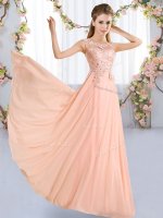 Floor Length Peach Quinceanera Dama Dress Scoop Sleeveless Lace Up