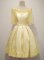 Fancy Yellow Taffeta Lace Up Dama Dress for Quinceanera Half Sleeves Knee Length Lace