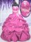 Rose Pink Taffeta Lace Up Strapless Sleeveless Floor Length Sweet 16 Dress Appliques and Pick Ups