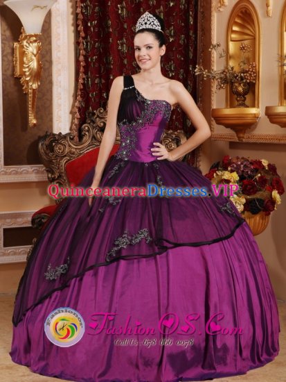 Matanzas Cuba One Shoulder Purple Appliques Bodice For Modest Quinceanera Dress Custom Made - Click Image to Close