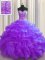 Glorious Visible Boning Purple Organza Lace Up Sweetheart Sleeveless Floor Length Sweet 16 Quinceanera Dress Beading and Ruffles