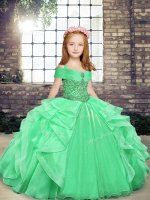 Simple Sleeveless Beading and Ruffles Floor Length Little Girls Pageant Gowns