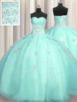 Shining Really Puffy Beading and Appliques Teens Party Dress Turquoise Zipper Sleeveless Floor Length(SKU PSSW0508-8BIZ)