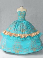 Floor Length Aqua Blue Quinceanera Gowns Sweetheart Sleeveless Lace Up