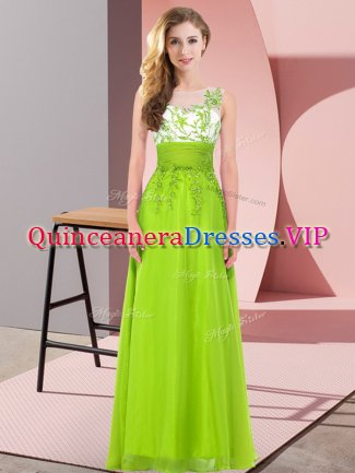 Captivating Floor Length Yellow Green Vestidos de Damas Scoop Sleeveless Backless