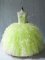 Sleeveless Organza Floor Length Lace Up Sweet 16 Quinceanera Dress in Yellow Green with Beading and Ruffles