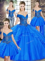 Floor Length Ball Gowns Sleeveless Royal Blue Ball Gown Prom Dress Lace Up