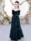 Top Selling Navy Blue Short Sleeves Floor Length Ruching Lace Up Quinceanera Court Dresses