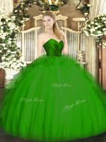 Green Ball Gowns Ruffles Sweet 16 Dress Zipper Tulle Sleeveless Floor Length