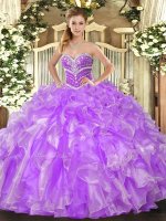 Simple Sleeveless Lace Up Floor Length Beading and Ruffles Ball Gown Prom Dress