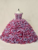 Multi-color Lace Up Quinceanera Dress Beading and Ruffles Sleeveless Court Train