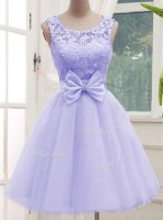 Lavender Sleeveless Tulle Lace Up Vestidos de Damas for Prom and Party and Wedding Party
