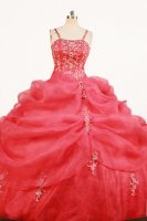 Tiffany & Co Clearance Ball Gown Strap Floor-length Red Organza Quinceanera Dresses Style FA-W-357[FA3QWo3]