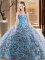 Exquisite Sleeveless With Train Embroidery and Ruffles Lace Up Vestidos de Quinceanera with Multi-color Brush Train