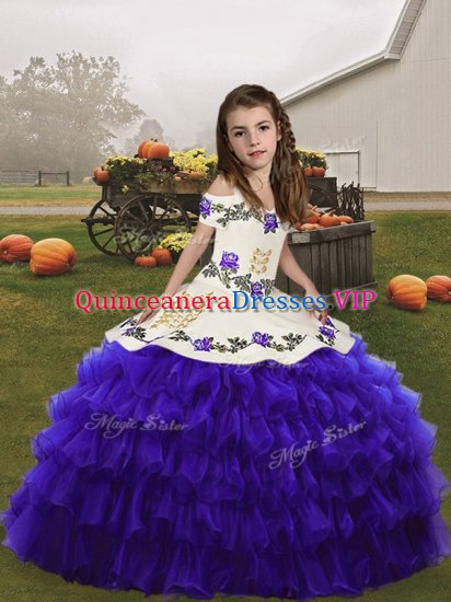 Hot Selling Purple Straps Neckline Embroidery and Ruffled Layers Little Girls Pageant Gowns Sleeveless Lace Up - Click Image to Close