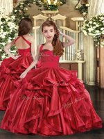 Hot Sale Red Lace Up Pageant Dress Womens Ruffles Sleeveless Floor Length