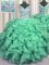 V Neck Turquoise Sleeveless Floor Length Beading and Ruffles Lace Up Sweet 16 Quinceanera Dress