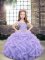 Exquisite Lavender Tulle Lace Up Girls Pageant Dresses Sleeveless Floor Length Beading and Ruffles