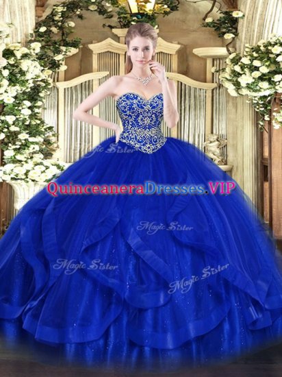 Floor Length Ball Gowns Sleeveless Royal Blue Sweet 16 Dresses Lace Up - Click Image to Close
