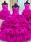 Four Piece Floor Length Lace Up 15th Birthday Dress Fuchsia for Military Ball and Sweet 16 and Quinceanera with Beading and Ruffles and Ruching
