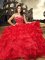 Admirable Sleeveless Floor Length Beading and Ruffles Lace Up Quinceanera Dress with Red