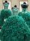 Four Piece Dark Green Lace Up Scoop Beading and Ruffles Quince Ball Gowns Organza Sleeveless