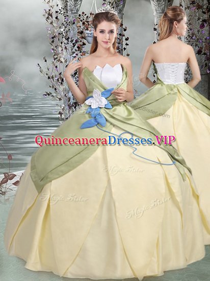 Beauteous Sleeveless Lace Up Floor Length Ruching and Hand Made Flower Quinceanera Gown - Click Image to Close