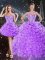 Sleeveless Organza Floor Length Lace Up 15th Birthday Dress in Lavender with Beading and Ruffles