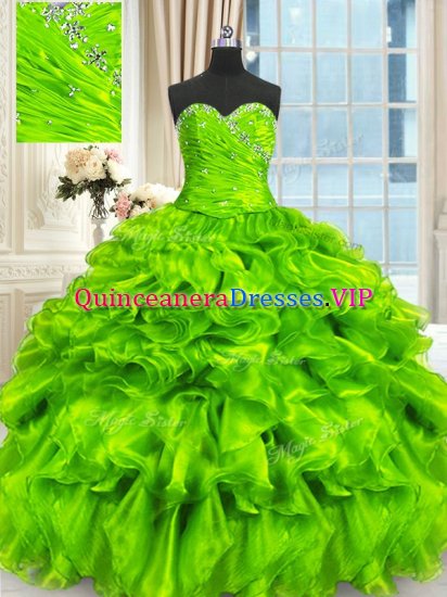 Organza Sleeveless Floor Length Quince Ball Gowns and Beading and Ruffles and Ruching - Click Image to Close
