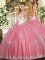 Shining Floor Length Watermelon Red Military Ball Gowns Sweetheart Sleeveless Lace Up