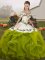 Traditional Tulle Off The Shoulder Sleeveless Lace Up Embroidery and Ruffles Ball Gown Prom Dress in Olive Green