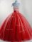 Sweetheart Sleeveless Ball Gown Prom Dress Floor Length Beading Red Tulle