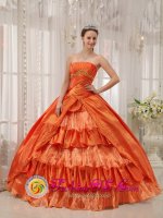 Oppland Norway Exquisite Orange Red Ruffles Layered Quinceanera Dresses With Appliques and Ruch In Michigan